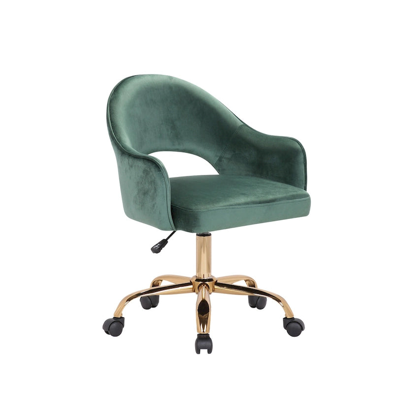 Chaise de Bureau Pivotante en Velours, Pieds Chromés Dorés