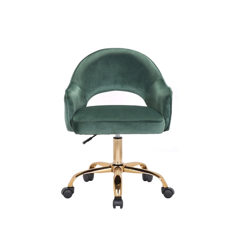 Chaise de Bureau Pivotante en Velours, Pieds Chromés Dorés