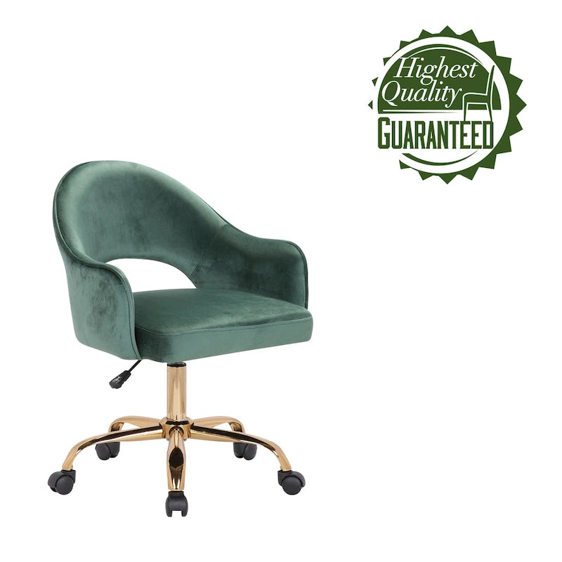 Chaise de Bureau Pivotante en Velours, Pieds Chromés Dorés