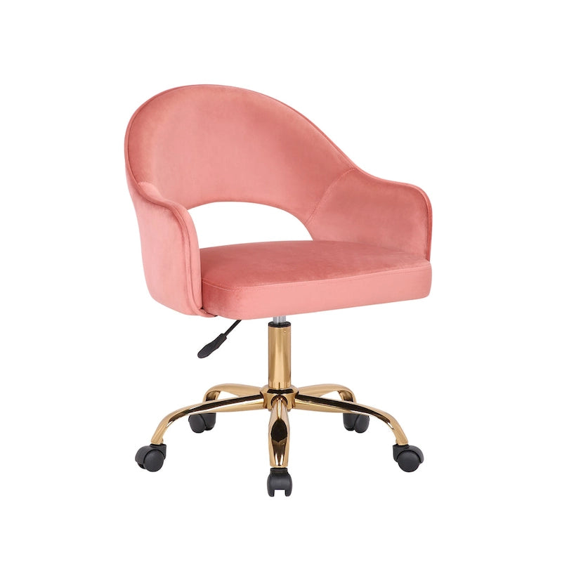 Chaise de Bureau Pivotante en Velours, Pieds Chromés Dorés