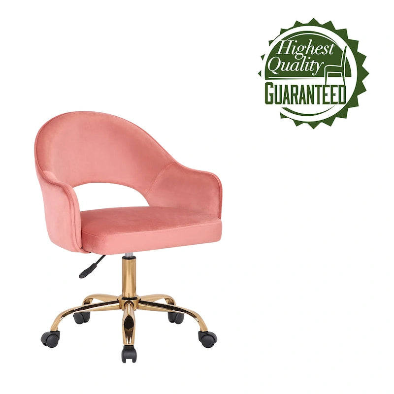 Chaise de Bureau Pivotante en Velours, Pieds Chromés Dorés