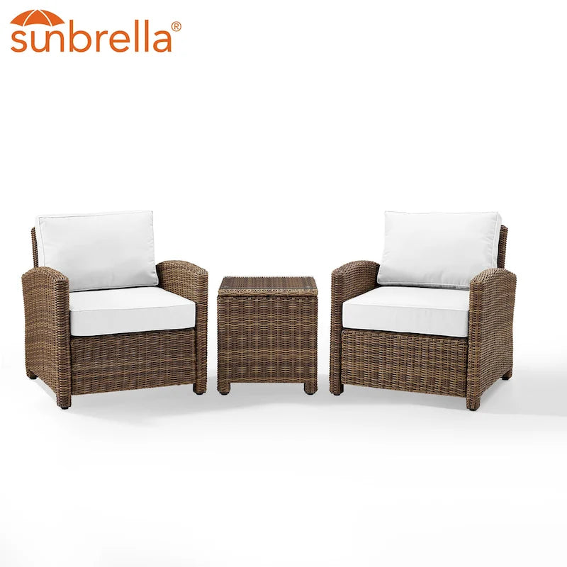 Crosley Bradenton Ensemble de 3 fauteuils d'extérieur en osier - Sunbrella