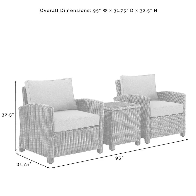 Crosley Bradenton Ensemble de 3 fauteuils d'extérieur en osier - Sunbrella