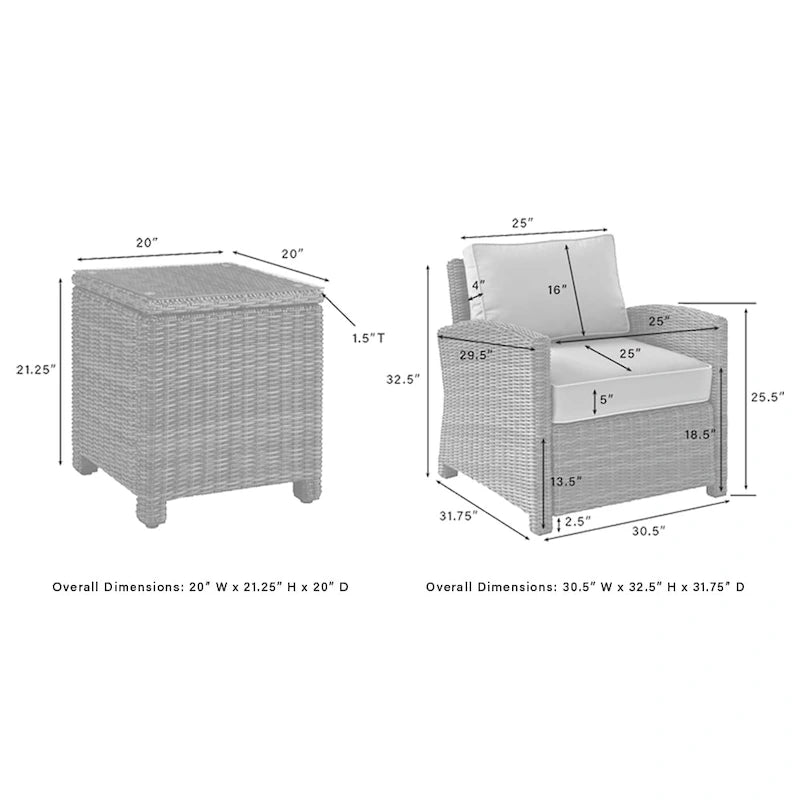 Crosley Bradenton Ensemble de 3 fauteuils d'extérieur en osier - Sunbrella