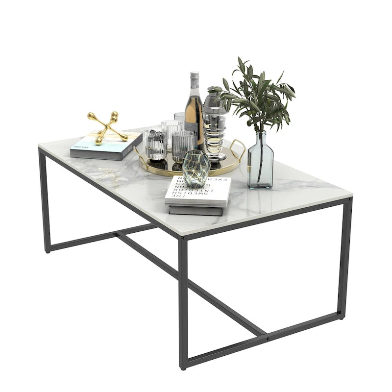 Table basse rectangulaire Frame Table de salon Marbre Métal Table de canapé
