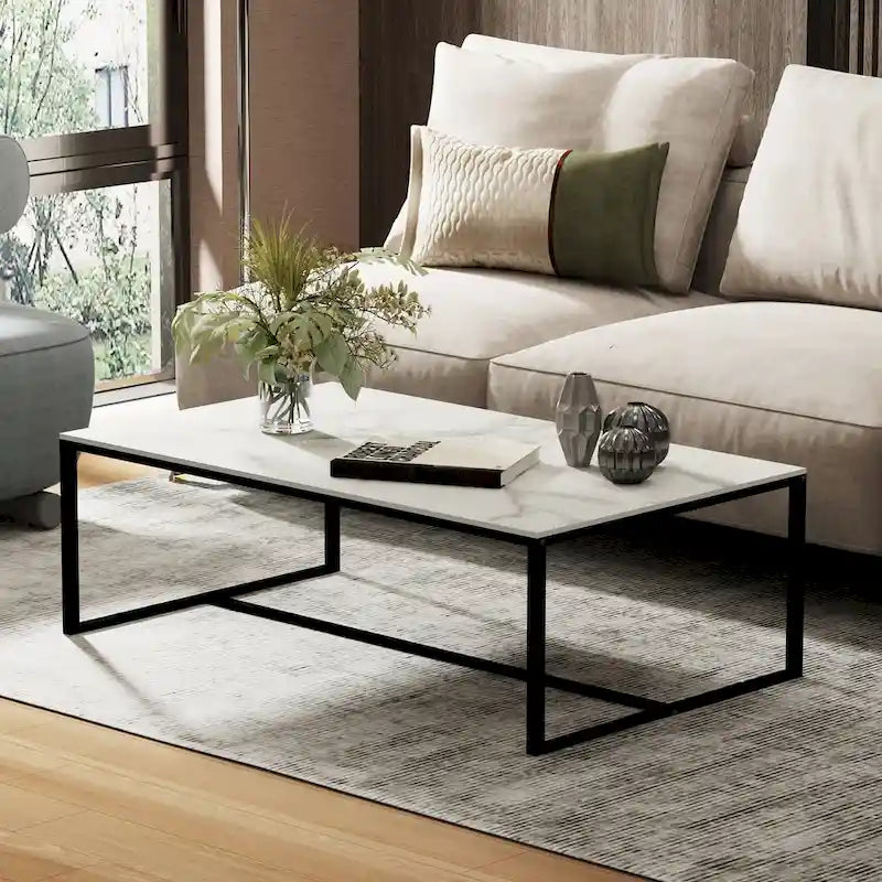 Table basse rectangulaire Frame Table de salon Marbre Métal Table de canapé
