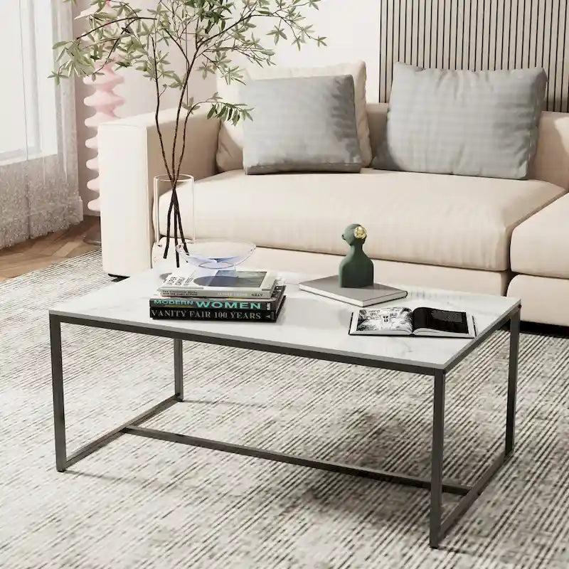 Table basse rectangulaire Frame Table de salon Marbre Métal Table de canapé
