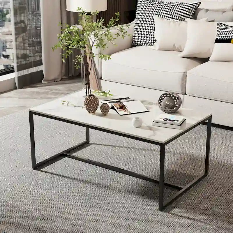 Table basse rectangulaire Frame Table de salon Marbre Métal Table de canapé