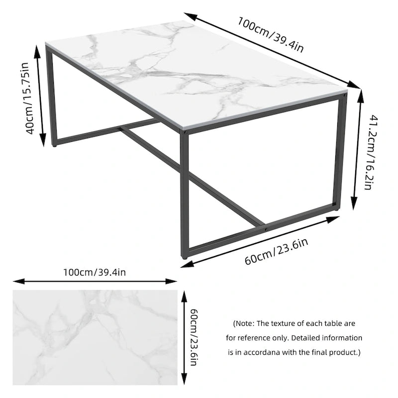 Table basse rectangulaire Frame Table de salon Marbre Métal Table de canapé