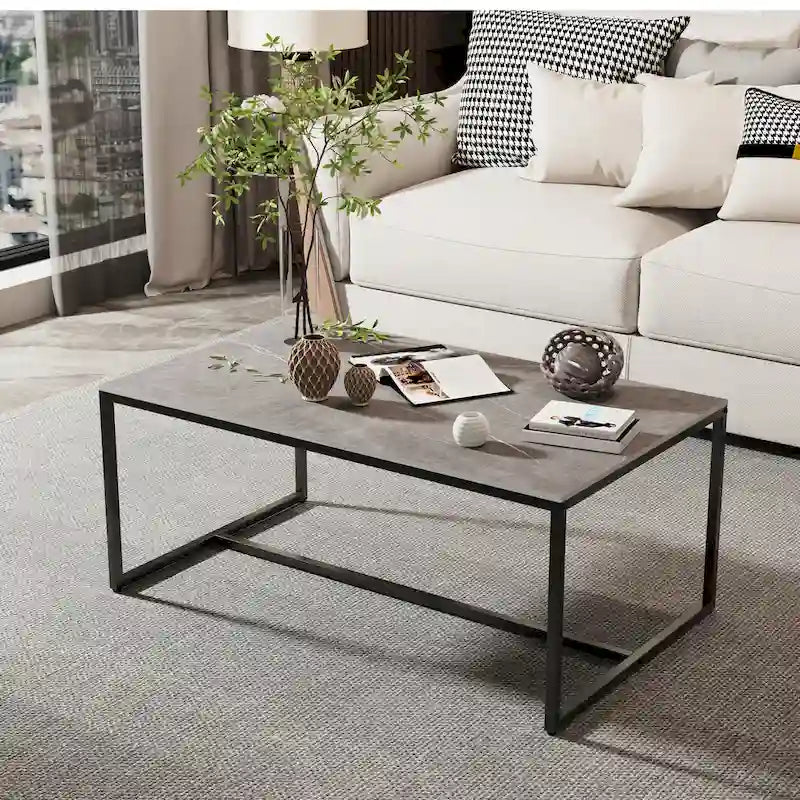 Table basse rectangulaire Frame Table de salon Marbre Métal Table de canapé
