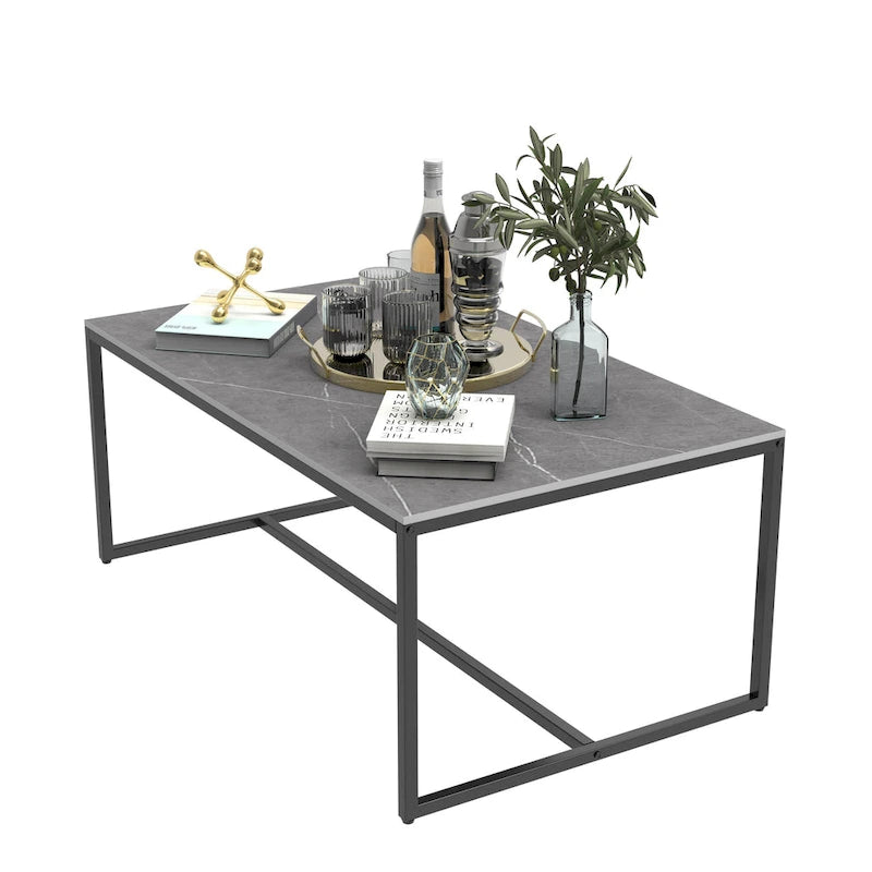 Table basse rectangulaire Frame Table de salon Marbre Métal Table de canapé