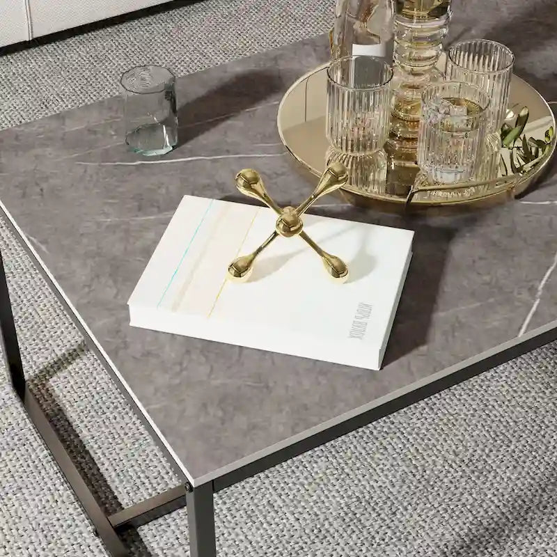 Table basse rectangulaire Frame Table de salon Marbre Métal Table de canapé