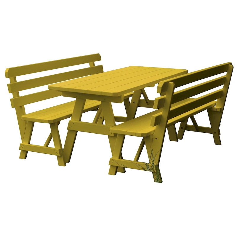 Table de pique-nique en pin 6' avec 2 bancs à dossier