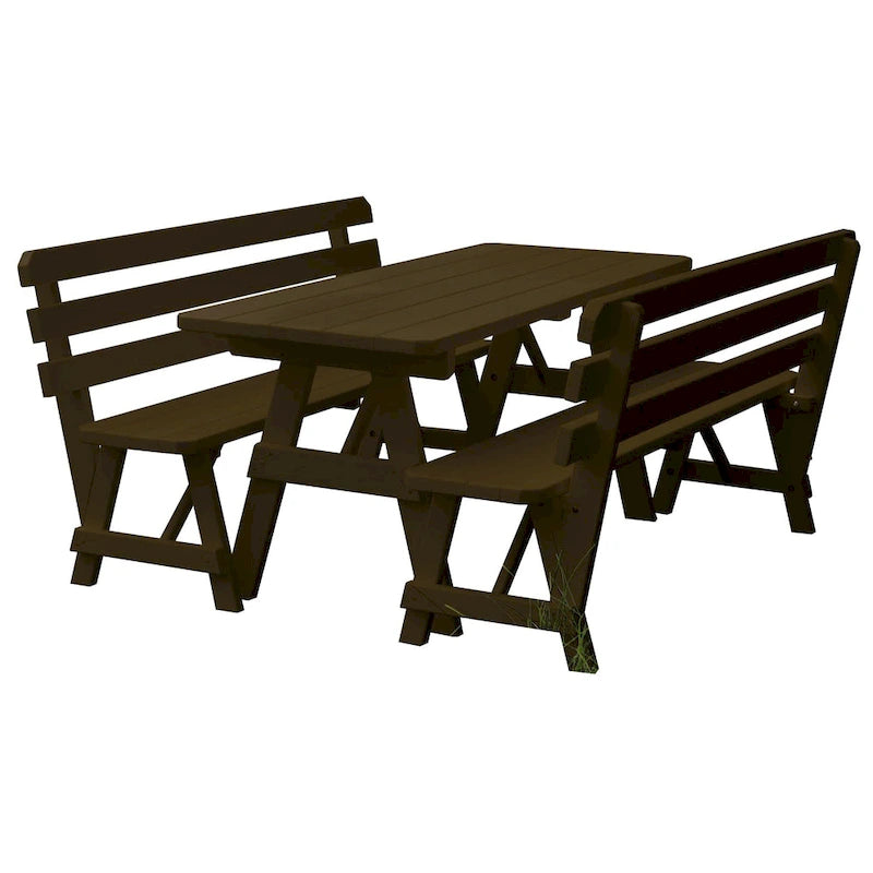 Table de pique-nique en pin 6' avec 2 bancs à dossier