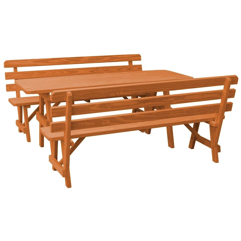 Table de pique-nique en pin 6' avec 2 bancs à dossier