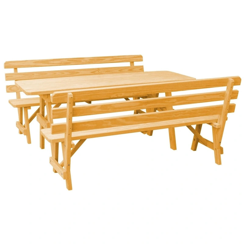 Table de pique-nique en pin 6' avec 2 bancs à dossier