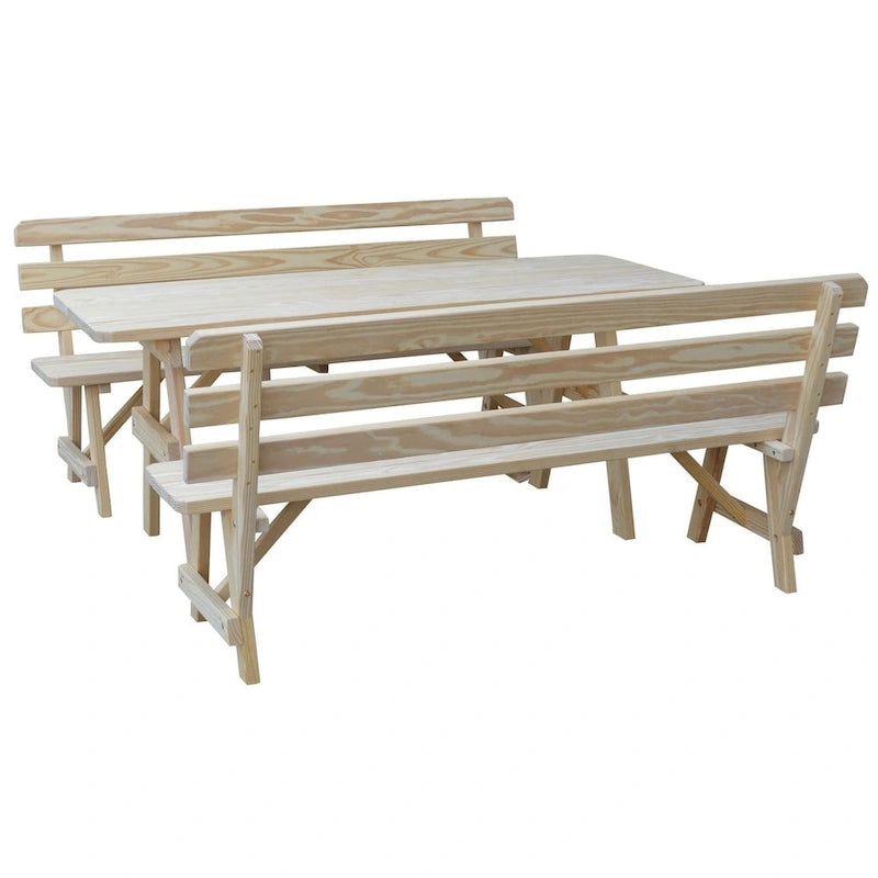 Table de pique-nique en pin 6' avec 2 bancs à dossier