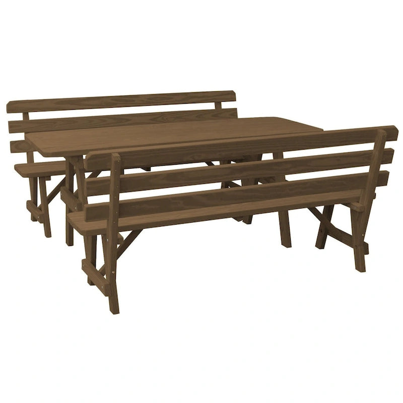 Table de pique-nique en pin 6' avec 2 bancs à dossier