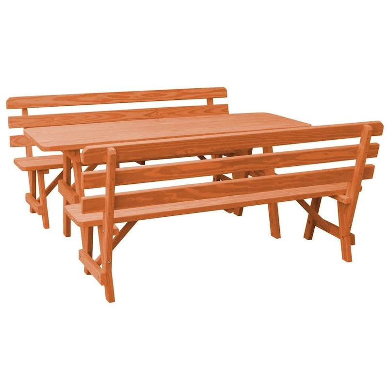 Table de pique-nique en pin 6' avec 2 bancs à dossier