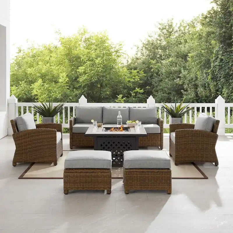 Ensemble de canapé en osier d'extérieur Crosley Bradenton 6 pièces avec table foyère - 150,5 L x 135 P x 32,5 H