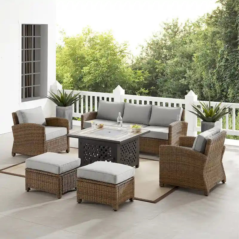 Ensemble de canapé en osier d'extérieur Crosley Bradenton 6 pièces avec table foyère - 150,5 L x 135 P x 32,5 H