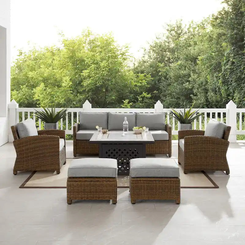 Ensemble de canapé en osier d'extérieur Crosley Bradenton 6 pièces avec table foyère - 150,5 L x 135 P x 32,5 H