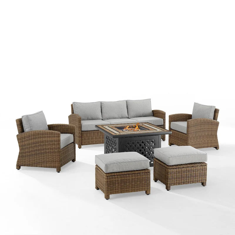 Ensemble de canapé en osier d'extérieur Crosley Bradenton 6 pièces avec table foyère - 150,5 L x 135 P x 32,5 H