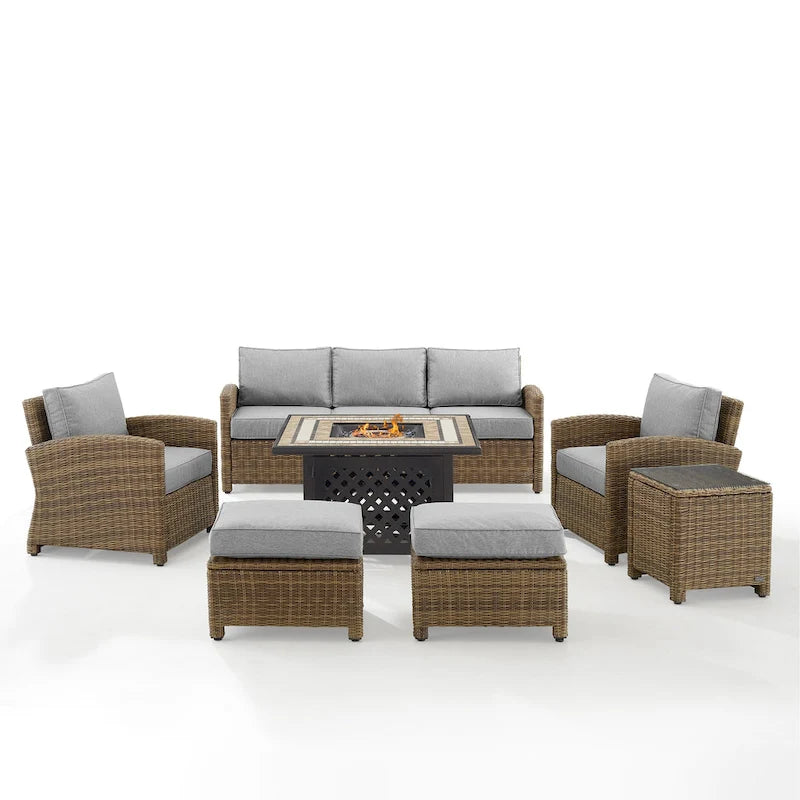 Ensemble de canapé en osier d'extérieur Crosley Bradenton 6 pièces avec table foyère - 150,5 L x 135 P x 32,5 H