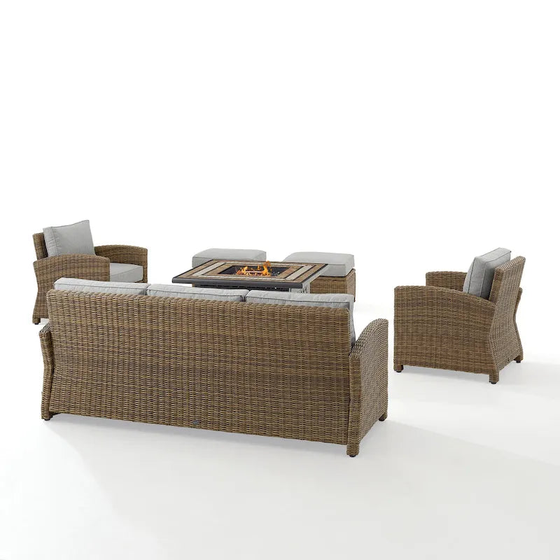 Ensemble de canapé en osier d'extérieur Crosley Bradenton 6 pièces avec table foyère - 150,5 L x 135 P x 32,5 H