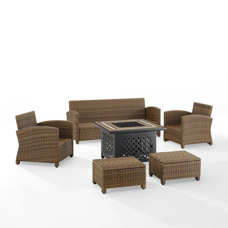 Ensemble de canapé en osier d'extérieur Crosley Bradenton 6 pièces avec table foyère - 150,5 L x 135 P x 32,5 H