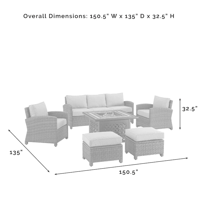 Ensemble de canapé en osier d'extérieur Crosley Bradenton 6 pièces avec table foyère - 150,5 L x 135 P x 32,5 H
