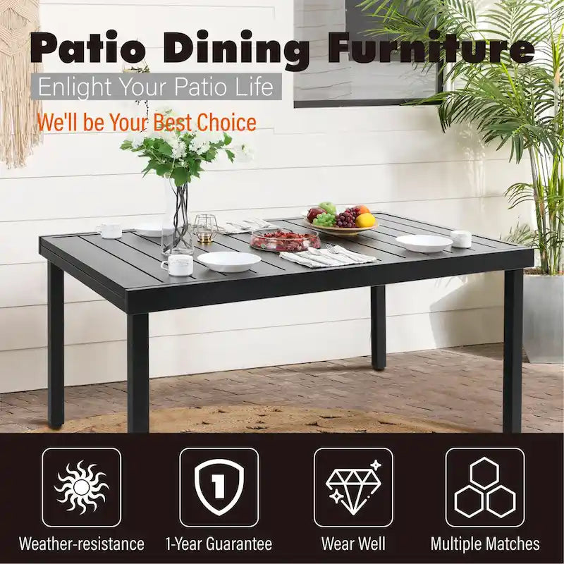 Ensemble de table à manger d'extérieur multi-pièces extensible en acier noir et rotin