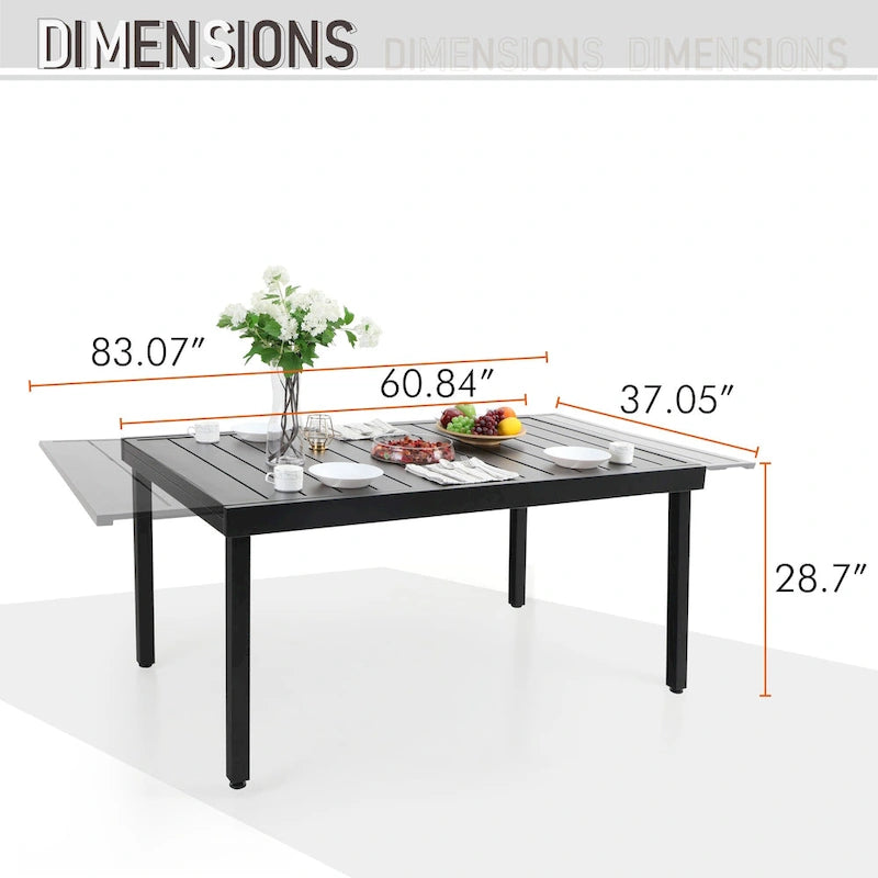 Ensemble de table à manger d'extérieur multi-pièces extensible en acier noir et rotin