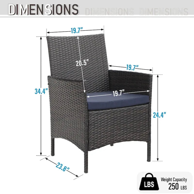 Ensemble de table à manger d'extérieur multi-pièces extensible en acier noir et rotin