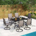 MAISON ARTS Ensemble de salle à manger d'extérieur, 6 chaises pivotantes de patio et table à manger rectangulaire de 152 x 96,5 cm avec trou pour parasol