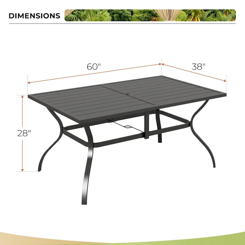 MAISON ARTS Ensemble de salle à manger d'extérieur, 6 chaises pivotantes de patio et table à manger rectangulaire de 152 x 96,5 cm avec trou pour parasol