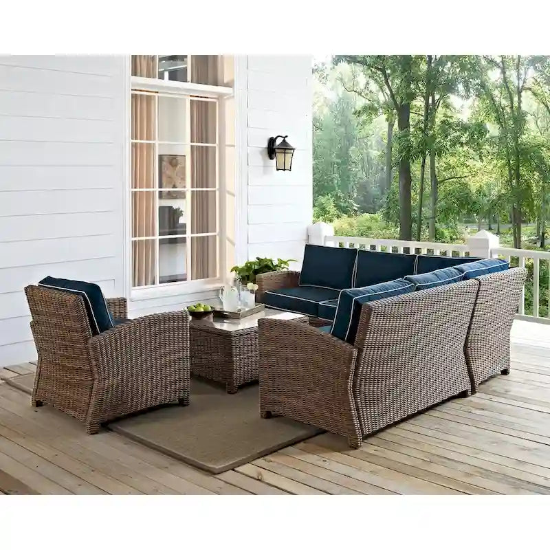 Ensemble de sièges d'extérieur 5 pièces en osier Bradenton de Crosley avec coussins bleu marine