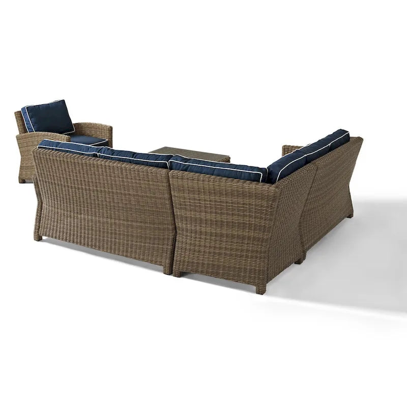 Ensemble de sièges d'extérieur 5 pièces en osier Bradenton de Crosley avec coussins bleu marine