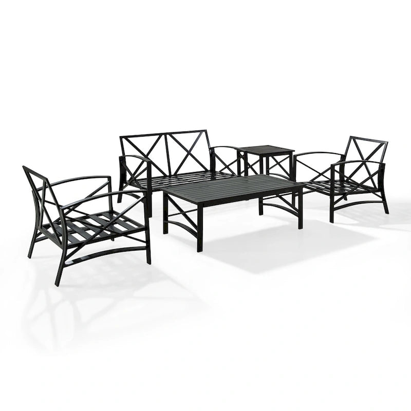 Ensemble de conversation d'extérieur Crosley Kaplan 5 pièces avec coussin couleur avoine – causeuse, deux chaises, table basse, table d'appoint