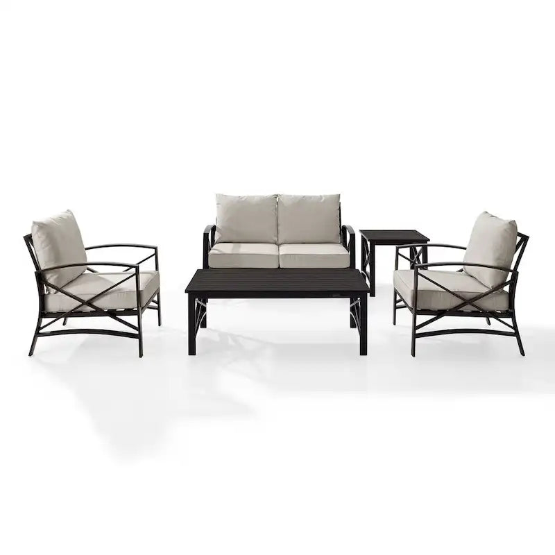 Ensemble de conversation d'extérieur Crosley Kaplan 5 pièces avec coussin couleur avoine – causeuse, deux chaises, table basse, table d'appoint