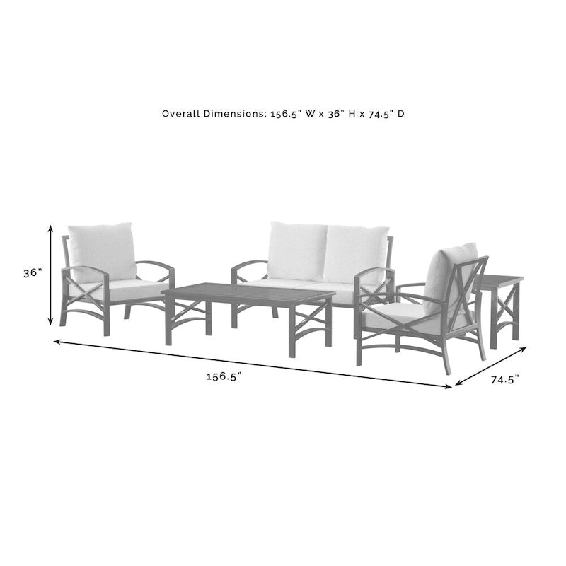Ensemble de conversation d'extérieur Crosley Kaplan 5 pièces avec coussin couleur avoine – causeuse, deux chaises, table basse, table d'appoint