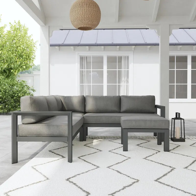 Canapé d'angle 5 places en aluminium Grayton Gray avec pouf - 87 x 32 x 87
