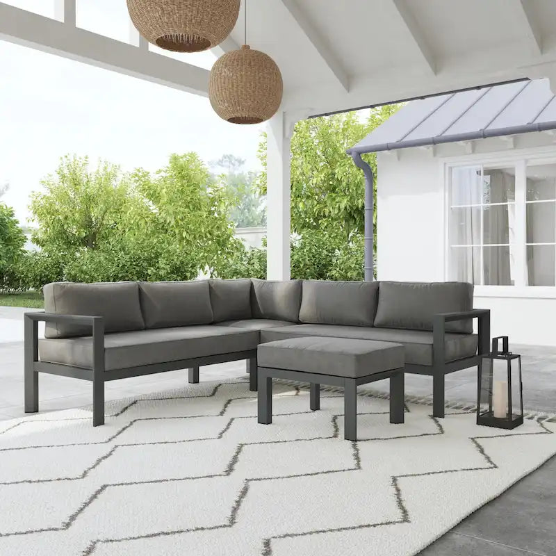 Canapé d'angle 5 places en aluminium Grayton Gray avec pouf - 87 x 32 x 87