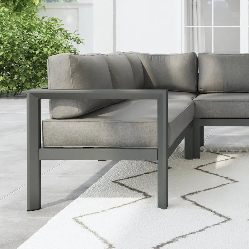 Canapé d'angle 5 places en aluminium Grayton Gray avec pouf - 87 x 32 x 87