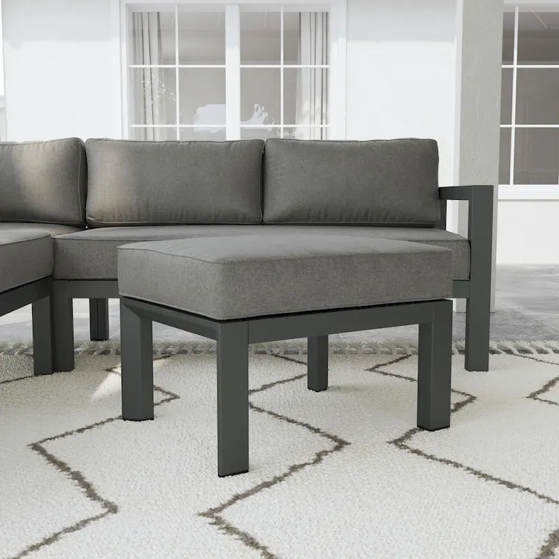 Canapé d'angle 5 places en aluminium Grayton Gray avec pouf - 87 x 32 x 87
