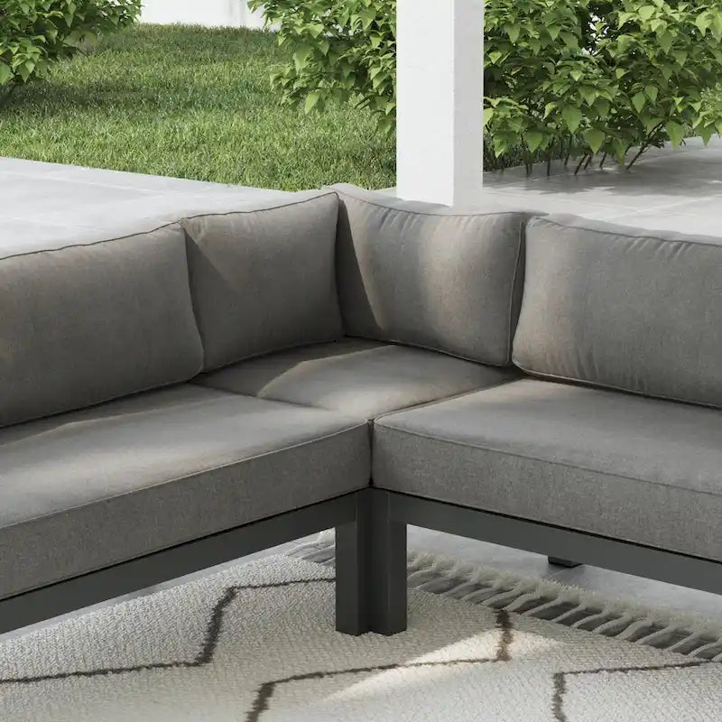 Canapé d'angle 5 places en aluminium Grayton Gray avec pouf - 87 x 32 x 87