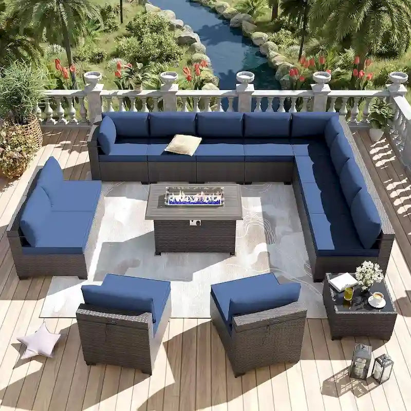 Ensemble de meubles de patio extérieur Kullavik 14 pièces avec table brasero