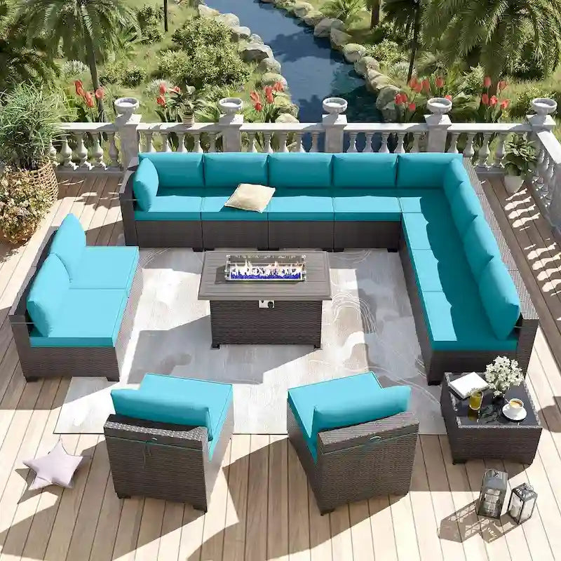 Ensemble de meubles de patio extérieur Kullavik 14 pièces avec table brasero