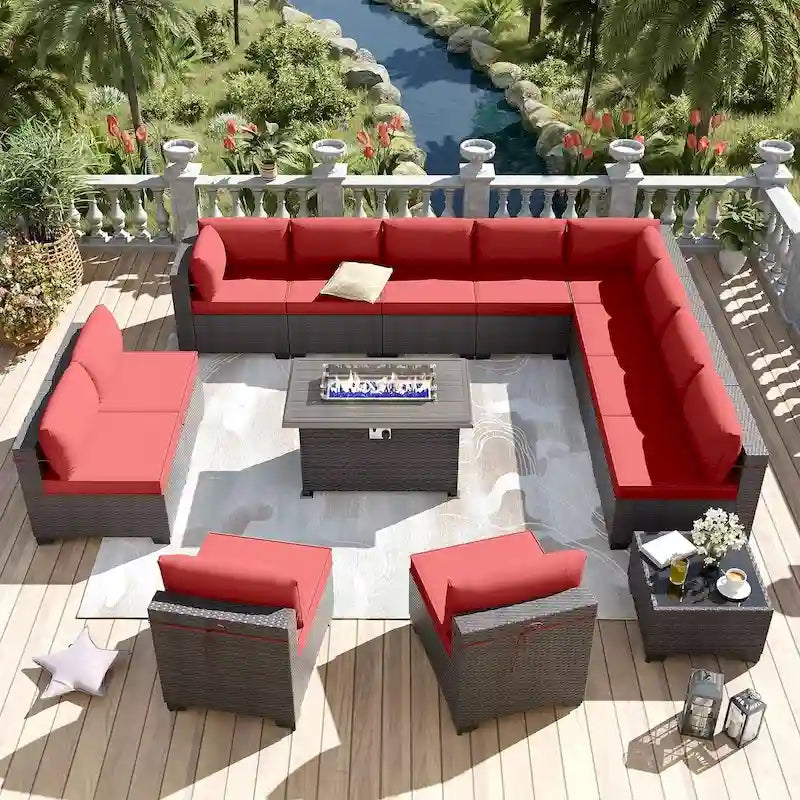 Ensemble de meubles de patio extérieur Kullavik 14 pièces avec table brasero