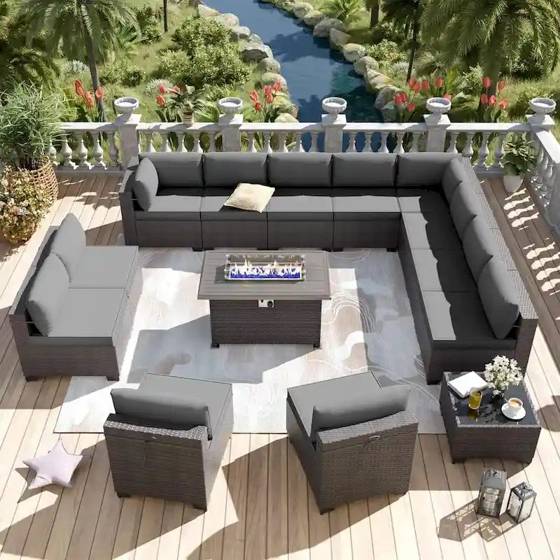 Ensemble de meubles de patio extérieur Kullavik 14 pièces avec table brasero